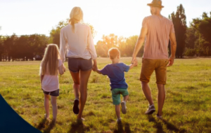 2023 Health & Wellness Survey background photo (family walking into sunset)